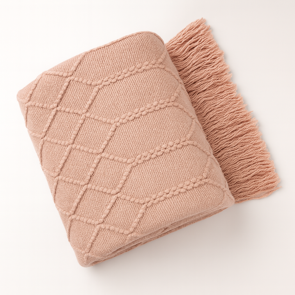 Pink Rhombus Diamond Knit 50x60 Inch Throw Blanket