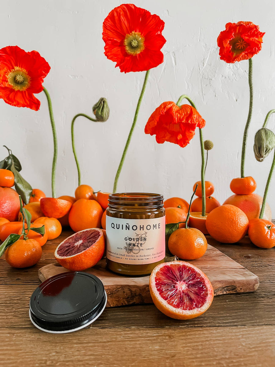 Golden Haze7oz Soy Candle Jar Yuzu, Orange Blossom, Amyris