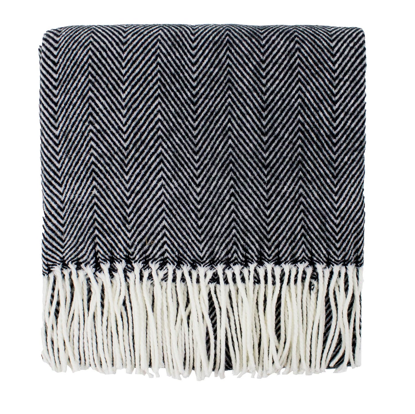 Black Herringbone Fringed 50x60 Inch Throw Blanket