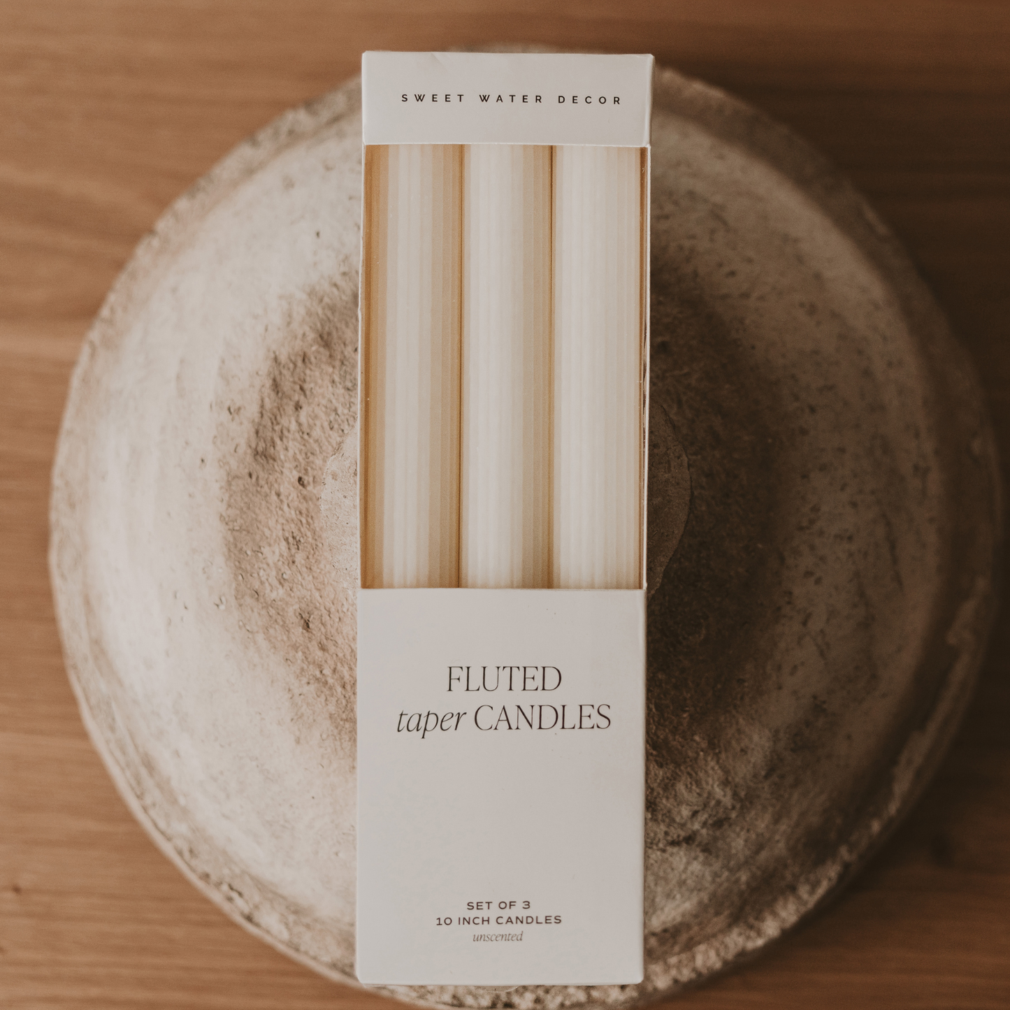 Fluted Taper Candles, Set of 3 - Home Decor & Gifts