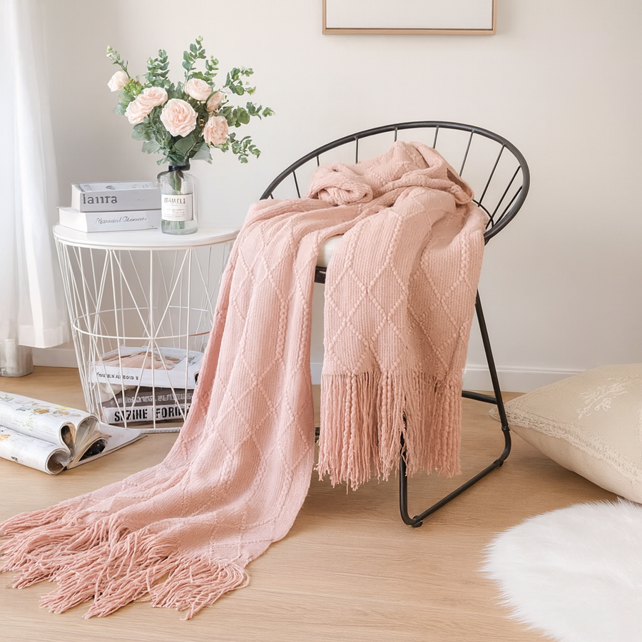 Pink Rhombus Diamond Knit 50x60 Inch Throw Blanket