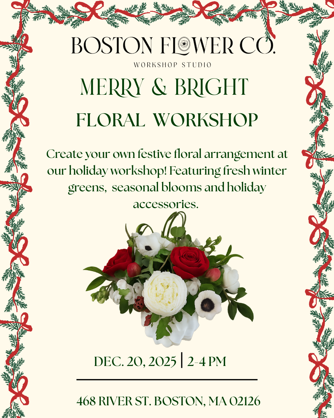 Merry & Bright Floral Arrangement Workshop (Dec. 20) 2-4pm