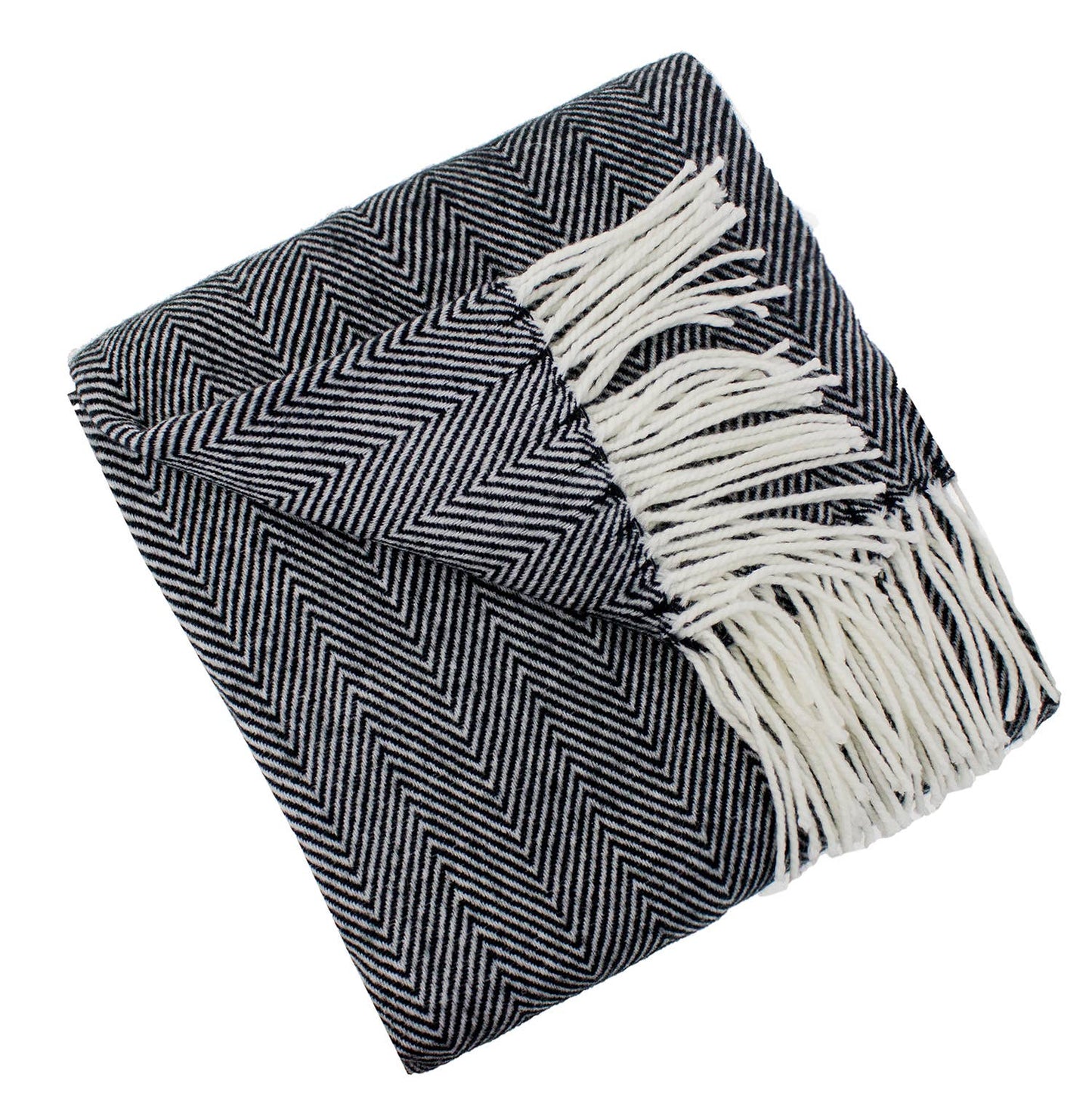 Black Herringbone Fringed 50x60 Inch Throw Blanket
