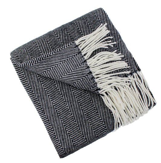 Black Herringbone Fringed 50x60 Inch Throw Blanket