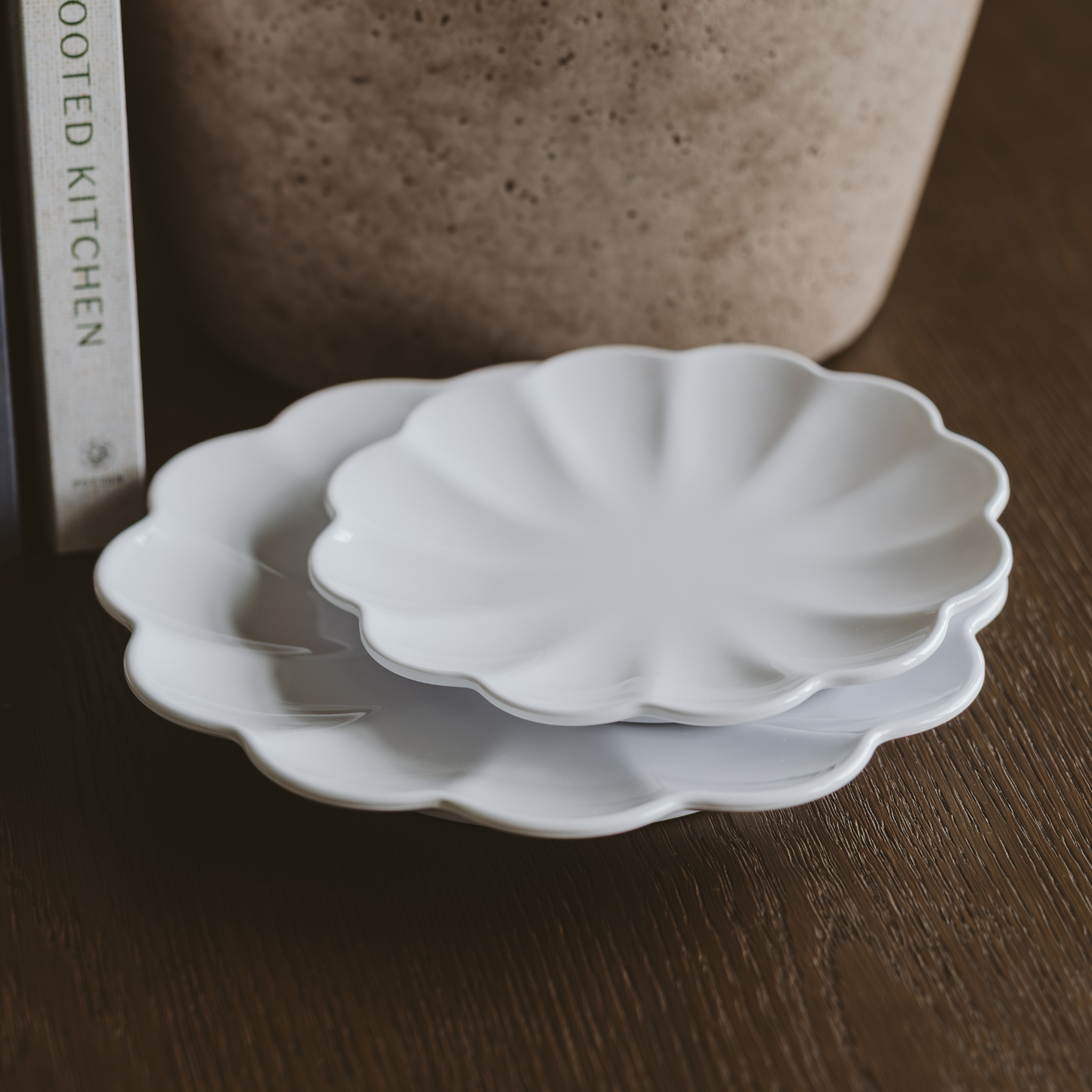 White Scalloped Serving Tray Set of 2