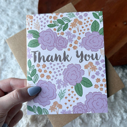Pink Florals Thank You Cursive Card