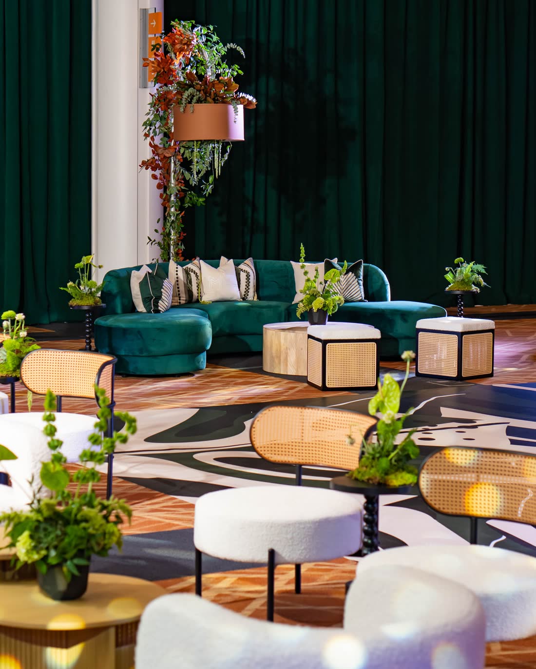 Emerald suite install, seating wrapped in green