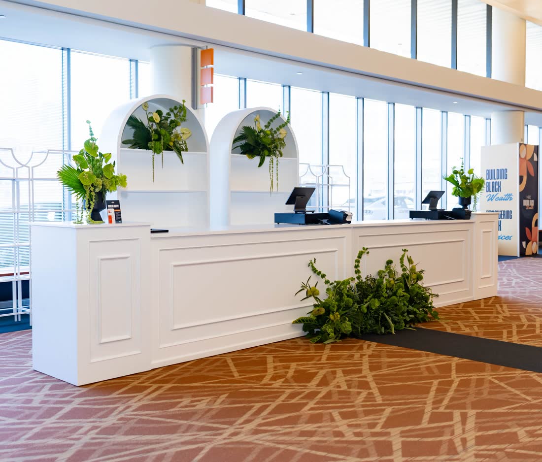 Greenery-crowned bar at a corporate lounge