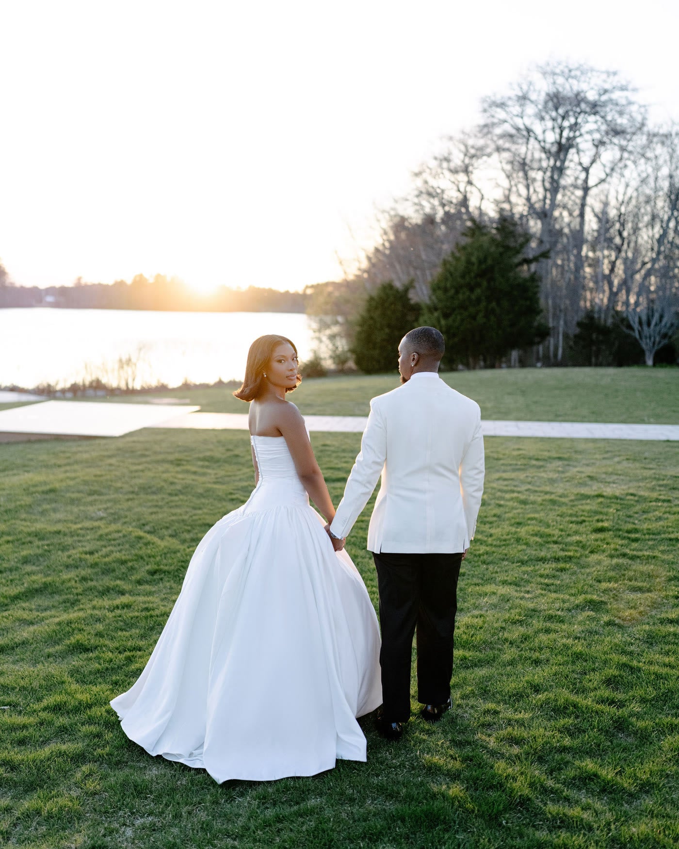 The walk back across the lawn at golden hour