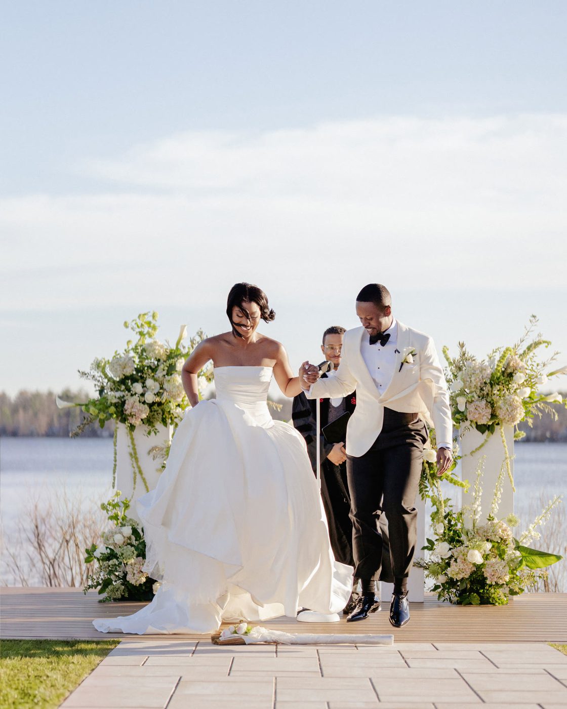The recessional — just married, lakeside